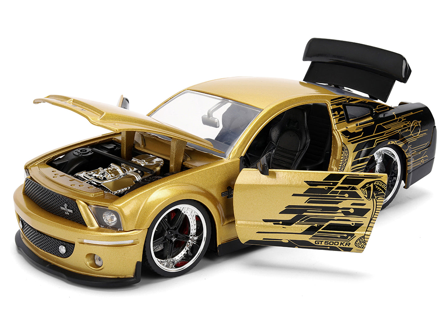 2008 Ford Shelby Mustang GT-500KR Gold Metallic and Black with Graphics "Bigtime Muscle" Series 1/24 Diecast Model Car by Jada-DiecastModeler.com