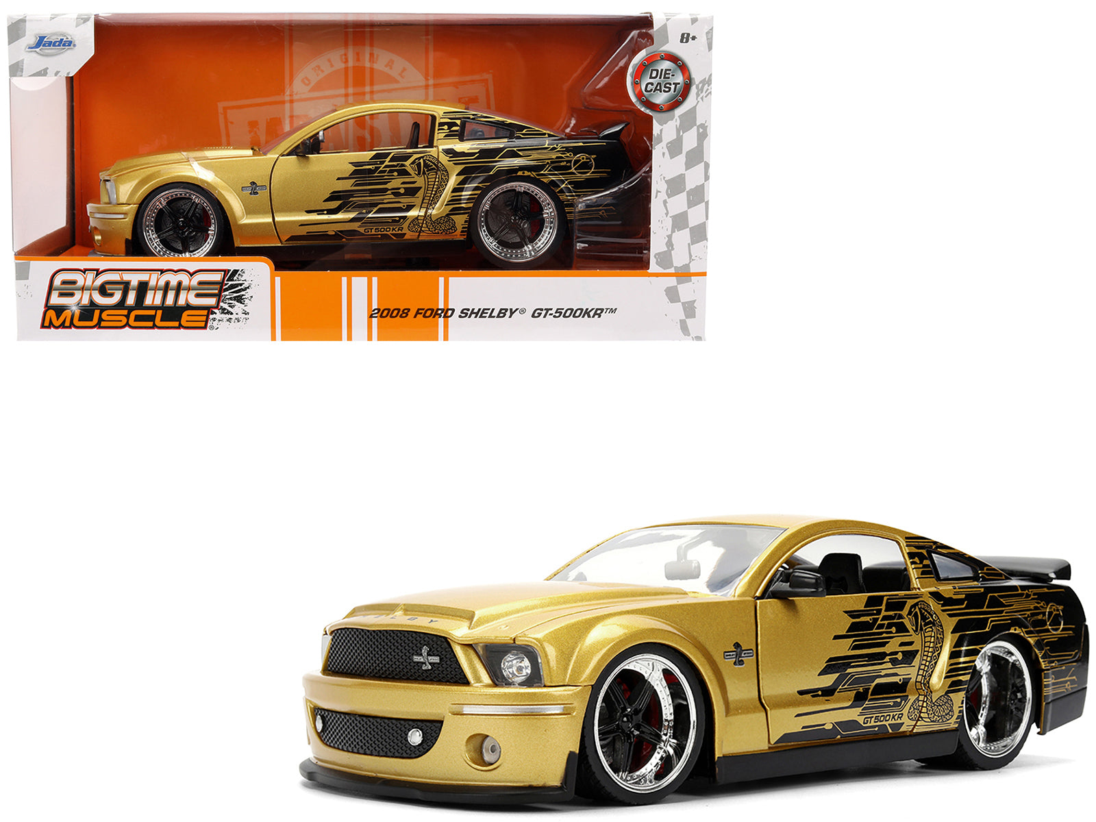 2008 Ford Shelby Mustang GT-500KR Gold Metallic and Black with Graphics "Bigtime Muscle" Series 1/24 Diecast Model Car by Jada-DiecastModeler.com