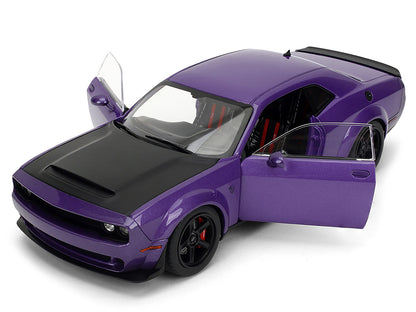 Dodge Challenger SRT Demon Purple Metallic with Matt Black Hood "Pink Slips" Series 1/18 Diecast Model Car by Jada