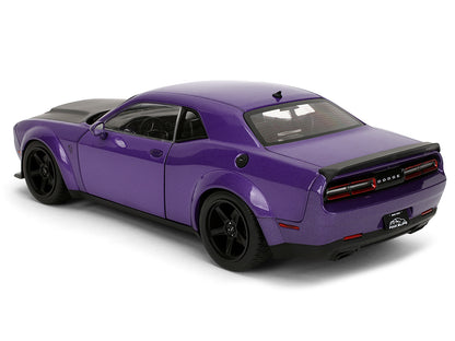 Dodge Challenger SRT Demon Purple Metallic with Matt Black Hood "Pink Slips" Series 1/18 Diecast Model Car by Jada