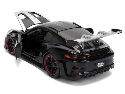 Porsche 911 GT3 RS (992) Black with Silver Hood and Graphics and Darth Vader Figure "Star Wars" Franchise "Hollywood Rides" Series 1/24 Diecast Model Car by Jada