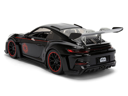 Porsche 911 GT3 RS (992) Black with Silver Hood and Graphics and Darth Vader Figure "Star Wars" Franchise "Hollywood Rides" Series 1/24 Diecast Model Car by Jada