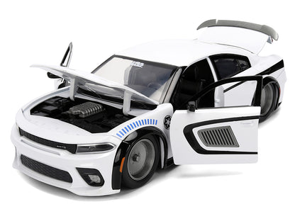 2021 Dodge Charger SRT Hellcat White with Graphics and Stormtrooper Figure "Star Wars" Franchise "Hollywood Rides" Series 1/24 Diecast Model Car by Jada
