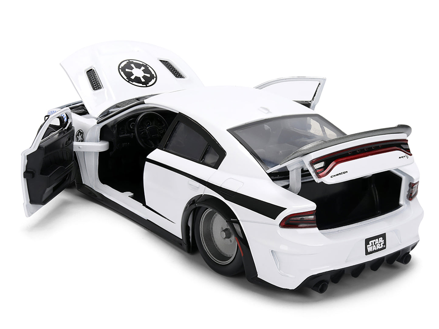 2021 Dodge Charger SRT Hellcat White with Graphics and Stormtrooper Figure "Star Wars" Franchise "Hollywood Rides" Series 1/24 Diecast Model Car by Jada