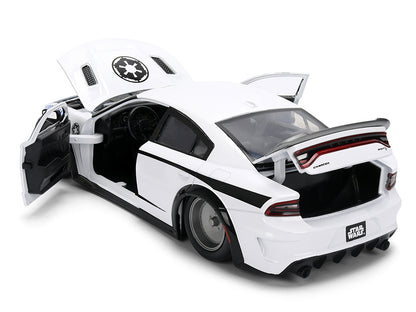 2021 Dodge Charger SRT Hellcat White with Graphics and Stormtrooper Figure "Star Wars" Franchise "Hollywood Rides" Series 1/24 Diecast Model Car by Jada