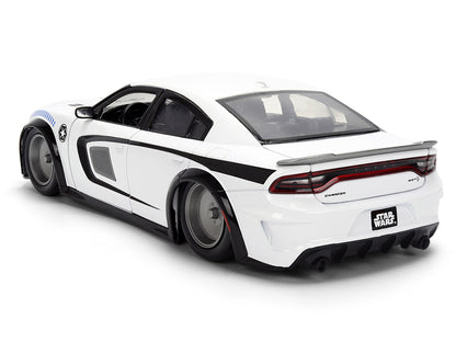 2021 Dodge Charger SRT Hellcat White with Graphics and Stormtrooper Figure "Star Wars" Franchise "Hollywood Rides" Series 1/24 Diecast Model Car by Jada