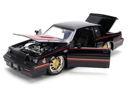 1987 Buick Grand National Black with Matt Red Hood and Stripes "Bigtime Muscle" Series 1/24 Diecast Model Car by Jada