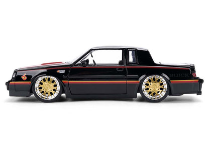 1987 Buick Grand National Black with Matt Red Hood and Stripes "Bigtime Muscle" Series 1/24 Diecast Model Car by Jada