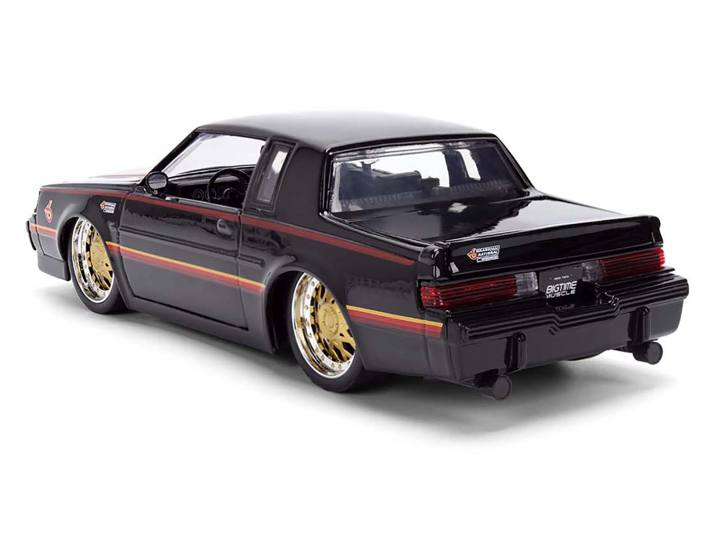 1987 Buick Grand National Black with Matt Red Hood and Stripes "Bigtime Muscle" Series 1/24 Diecast Model Car by Jada