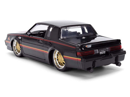 1987 Buick Grand National Black with Matt Red Hood and Stripes "Bigtime Muscle" Series 1/24 Diecast Model Car by Jada