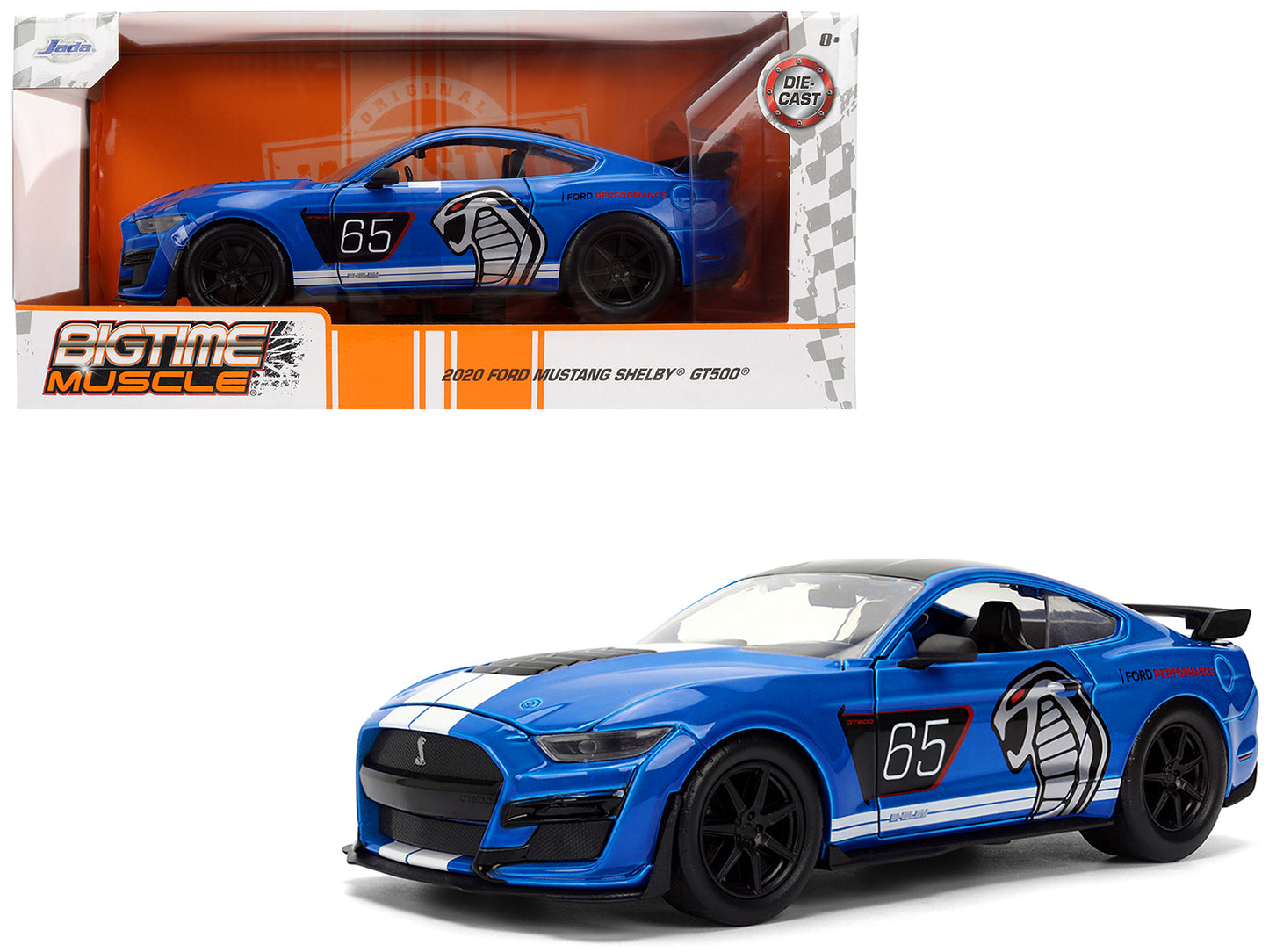 2020 Ford Mustang Shelby GT500 #65 "Ford Performance" Blue with Black Top and White Stripes "Bigtime Muscle" Series 1/24 Diecast Model Car by Jada-DiecastModeler.com