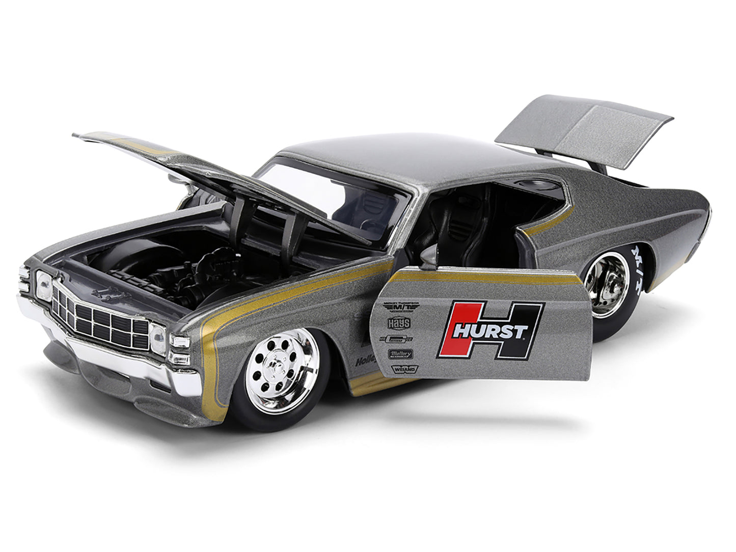 1971 Chevrolet Chevelle SS "Hurst" Gray Metallic with Gold Stripes "Bigtime Muscle" Series 1/24 Diecast Model Car by Jada-DiecastModeler.com