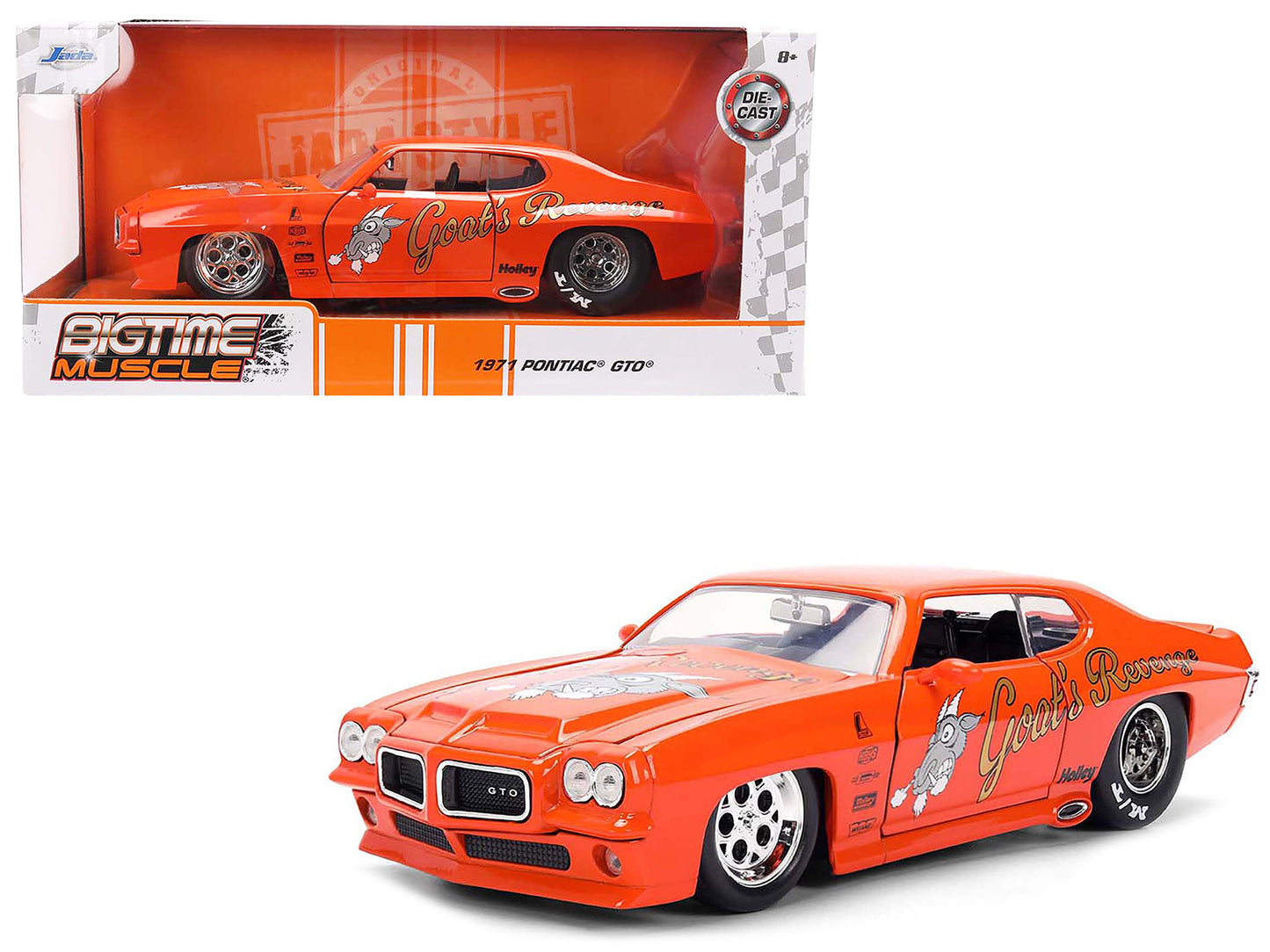 1971 Pontiac GTO "Goat's Revenge" Orange with Graphics "Bigtime Muscle" Series 1/24 Diecast Model Car by Jada-DiecastModeler.com