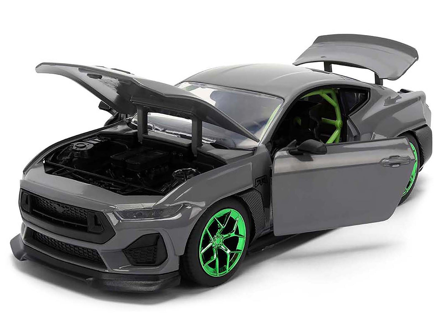 2024 Ford Mustang RTR Gray with Green Wheels "Bigtime Muscle" Series 1/24 Diecast Model Car by Jada