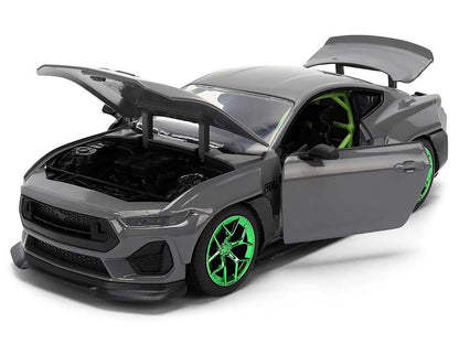 2024 Ford Mustang RTR Gray with Green Wheels "Bigtime Muscle" Series 1/24 Diecast Model Car by Jada
