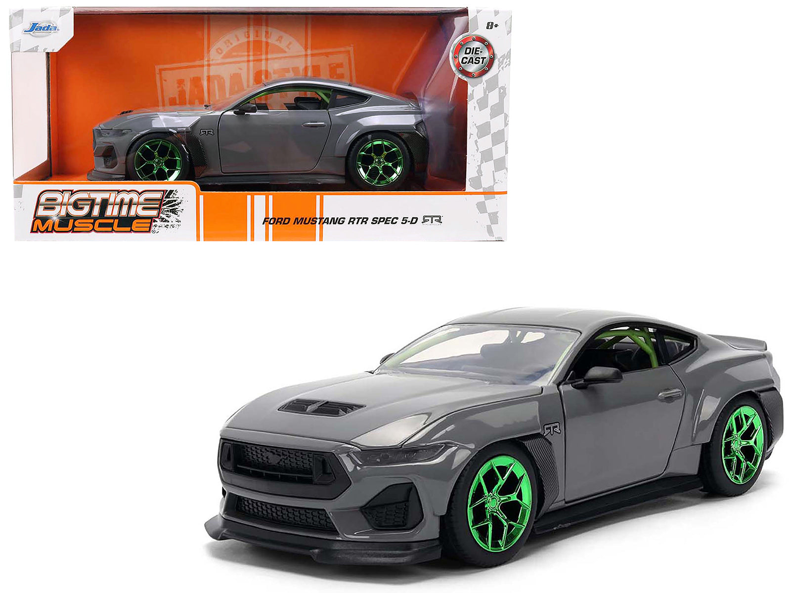 2024 Ford Mustang RTR Gray with Green Wheels "Bigtime Muscle" Series 1/24 Diecast Model Car by Jada-DiecastModeler.com