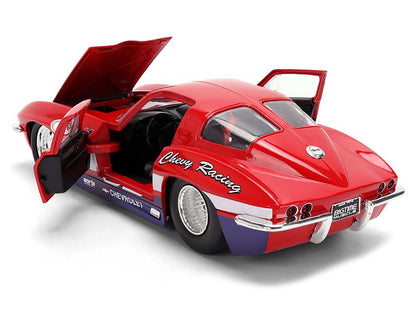 1963 Chevrolet Corvette Stingray #63 "Chevy Racing" Red with White and Blue Stripes "Bigtime Muscle" Series 1/24 Diecast Model Car by Jada