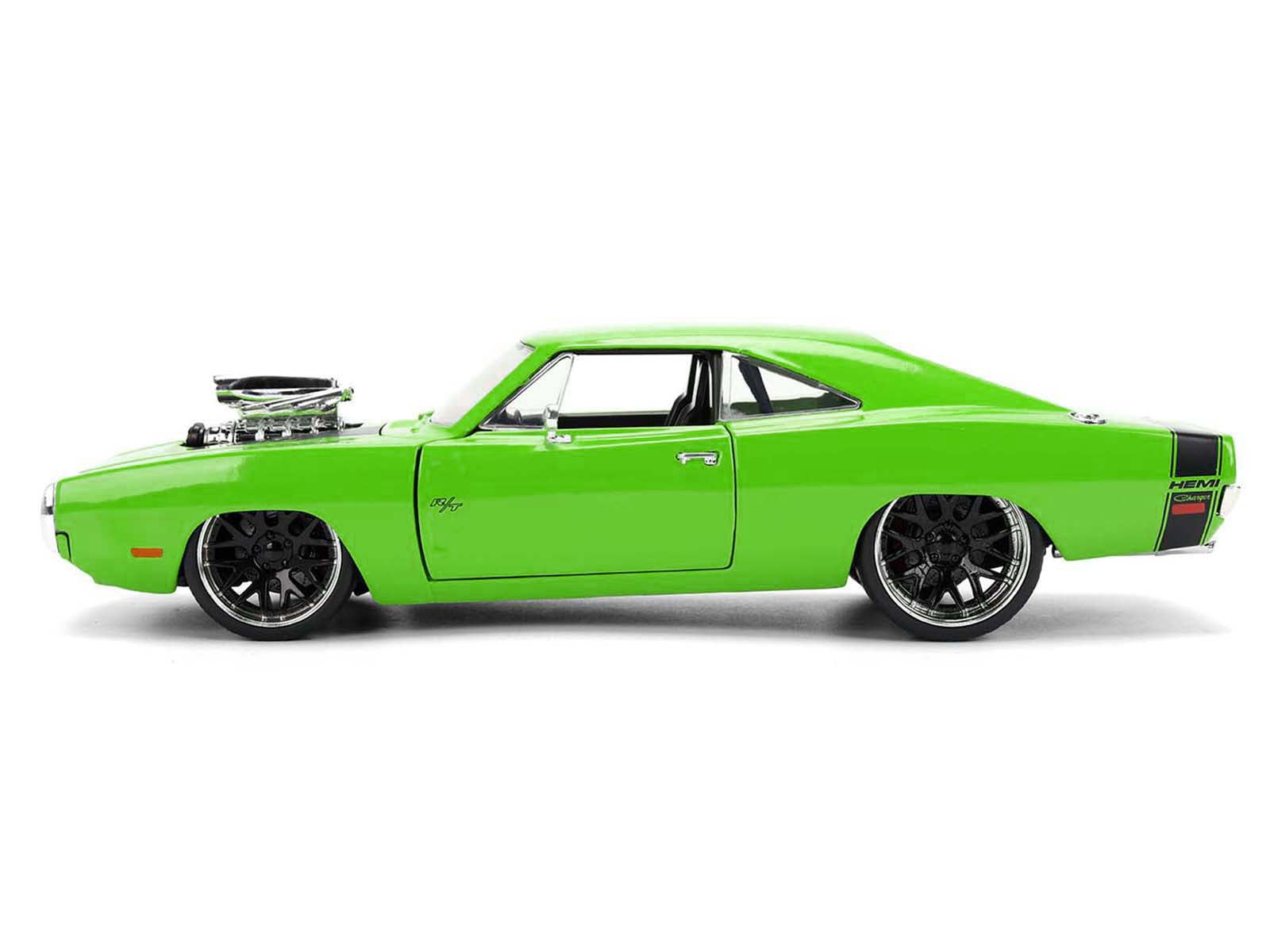 1970 Dodge Charger R/T Bright Green with Black Tail Stripe "Bigtime Muscle" Series 1/24 Diecast Model Car by Jada-DiecastModeler.com