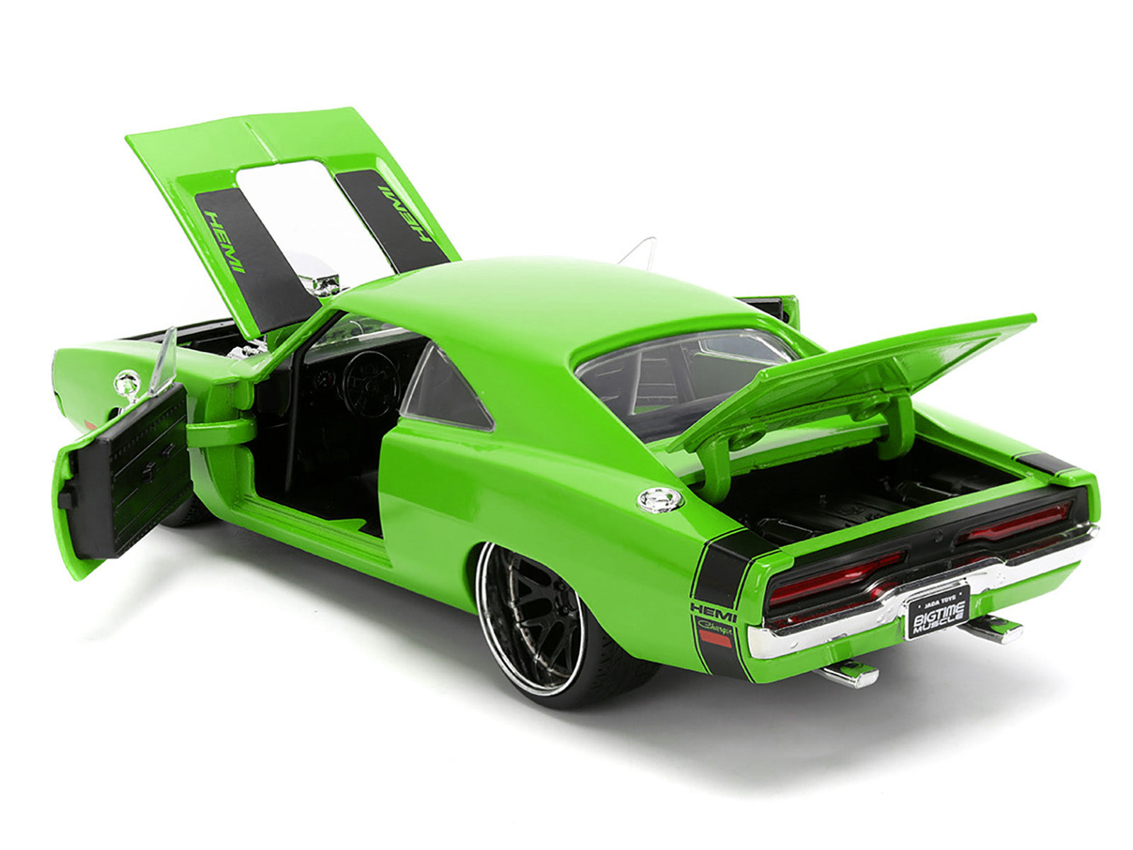 1970 Dodge Charger R/T Bright Green with Black Tail Stripe "Bigtime Muscle" Series 1/24 Diecast Model Car by Jada-DiecastModeler.com