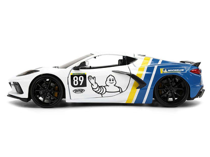 2020 Chevrolet Corvette Stingray C8 #89 "Michelin" White with Yellow and Blue Stripes "Bigtime Muscle" Series 1/24 Diecast Model Car by Jada-DiecastModeler.com