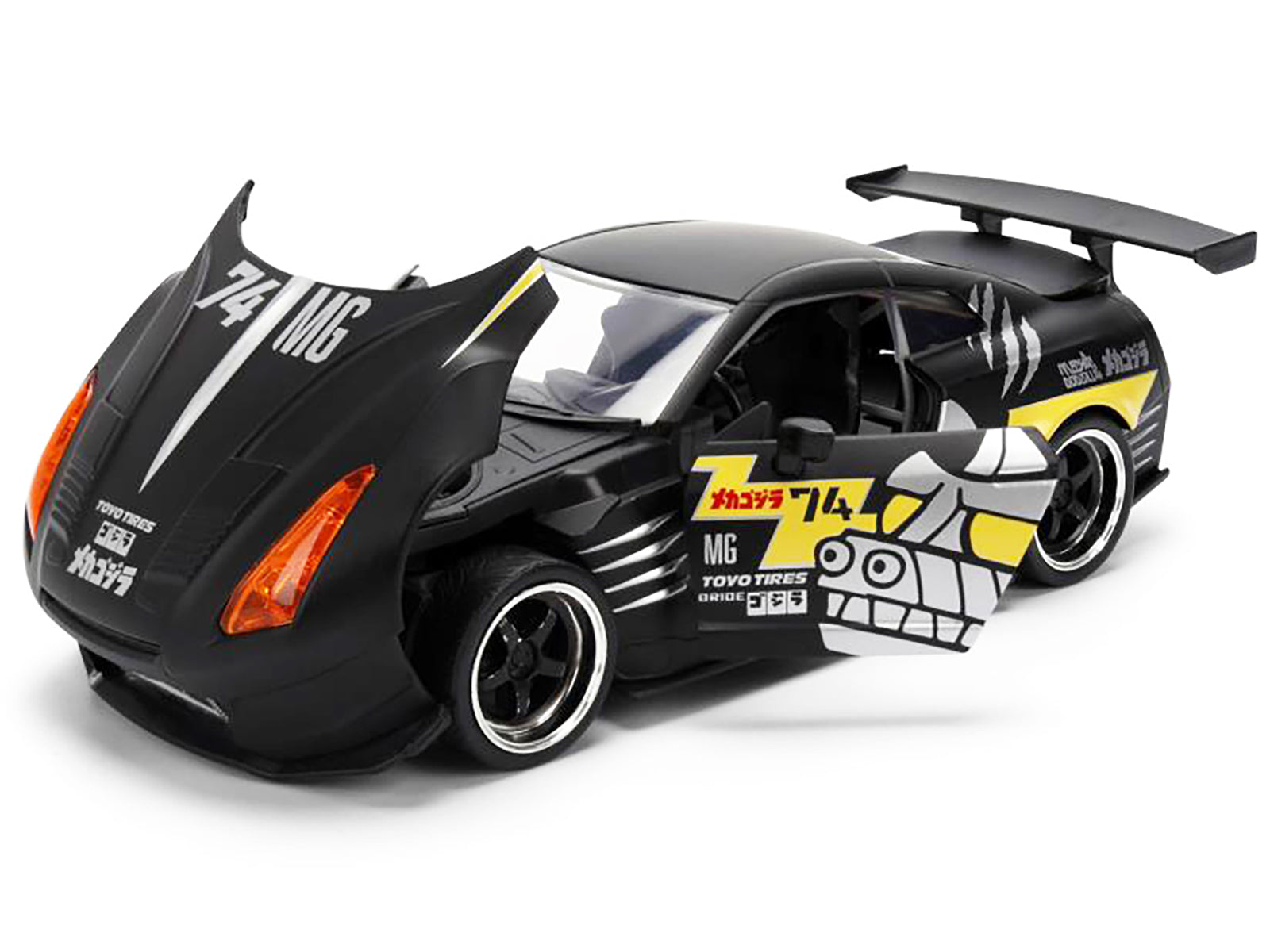 2009 Nissan GT-R (R35) Ben Sopra Matt Black with "Mechagodzilla" Graphics "Hollywood Rides" Series 1/24 Diecast Model Car by Jada-DiecastModeler.com