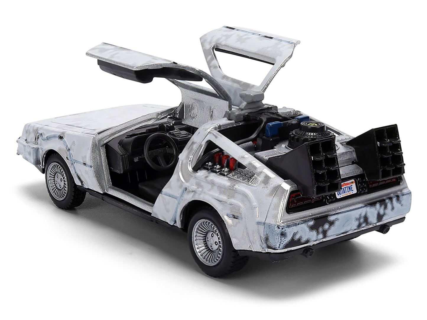 DMC DeLorean Time Machine Brushed Metal (Frost Version) "Back to the Future" (1985) Movie "40th Anniversary" Special Packaging "Hollywood Rides" Series 1/32 Diecast Model Car by Jada