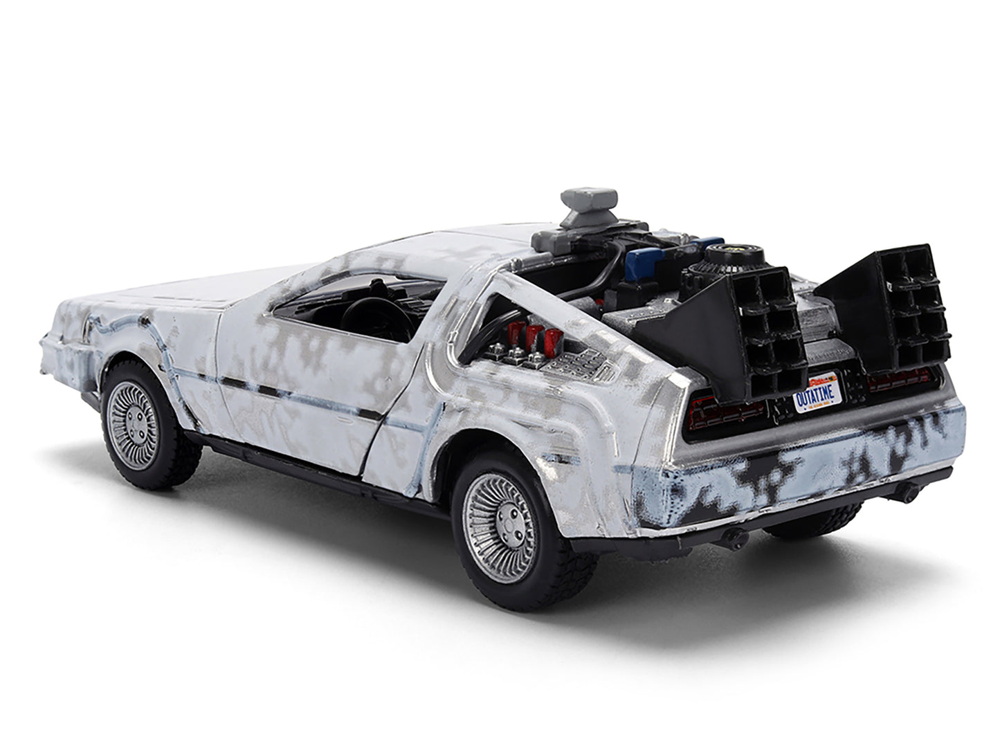 DMC DeLorean Time Machine Brushed Metal (Frost Version) "Back to the Future" (1985) Movie "40th Anniversary" Special Packaging "Hollywood Rides" Series 1/32 Diecast Model Car by Jada