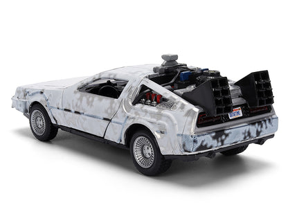 DMC DeLorean Time Machine Brushed Metal (Frost Version) "Back to the Future" (1985) Movie "40th Anniversary" Special Packaging "Hollywood Rides" Series 1/32 Diecast Model Car by Jada