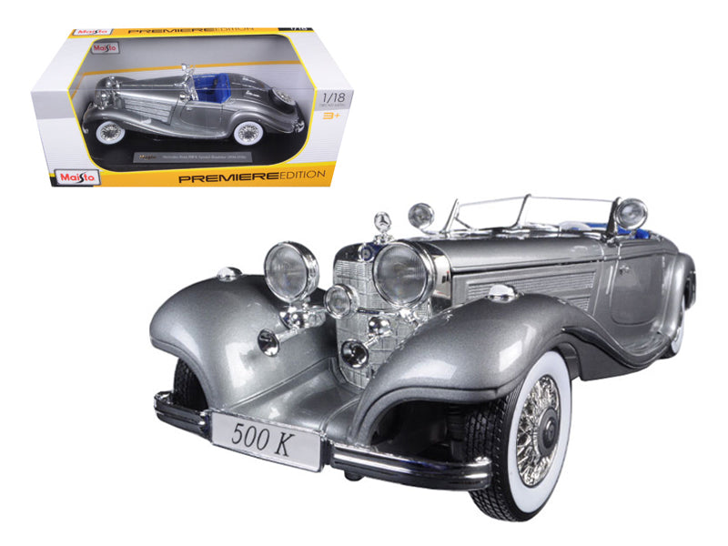 1936 Mercedes 500K Special Roadster Grey 1/18 Diecast Model Car by Maisto-DiecastModeler.com