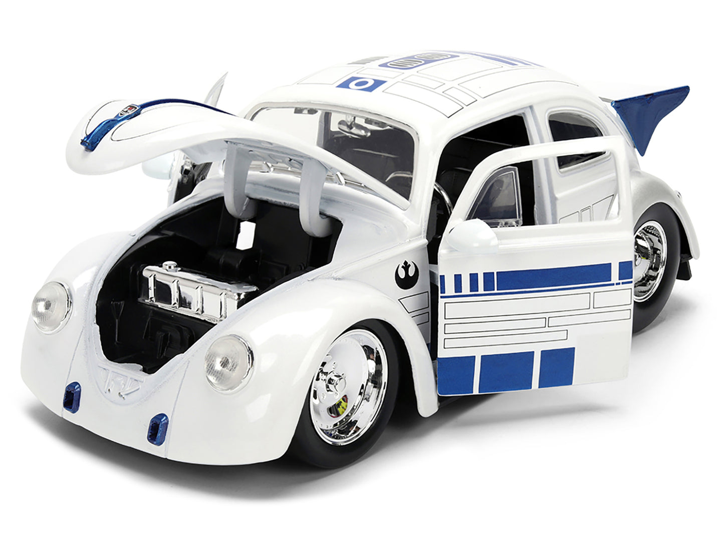 1959 Volkswagen Drag Beetle White with Graphics and R2-D2 Figure "Star Wars" Franchise "Hollywood Rides" Series 1/24 Diecast Model Car by Jada