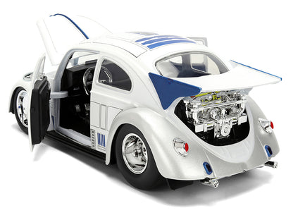 1959 Volkswagen Drag Beetle White with Graphics and R2-D2 Figure "Star Wars" Franchise "Hollywood Rides" Series 1/24 Diecast Model Car by Jada