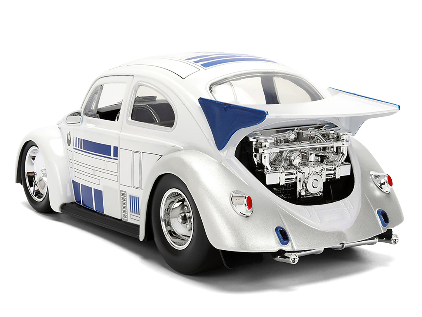 1959 Volkswagen Drag Beetle White with Graphics and R2-D2 Figure "Star Wars" Franchise "Hollywood Rides" Series 1/24 Diecast Model Car by Jada