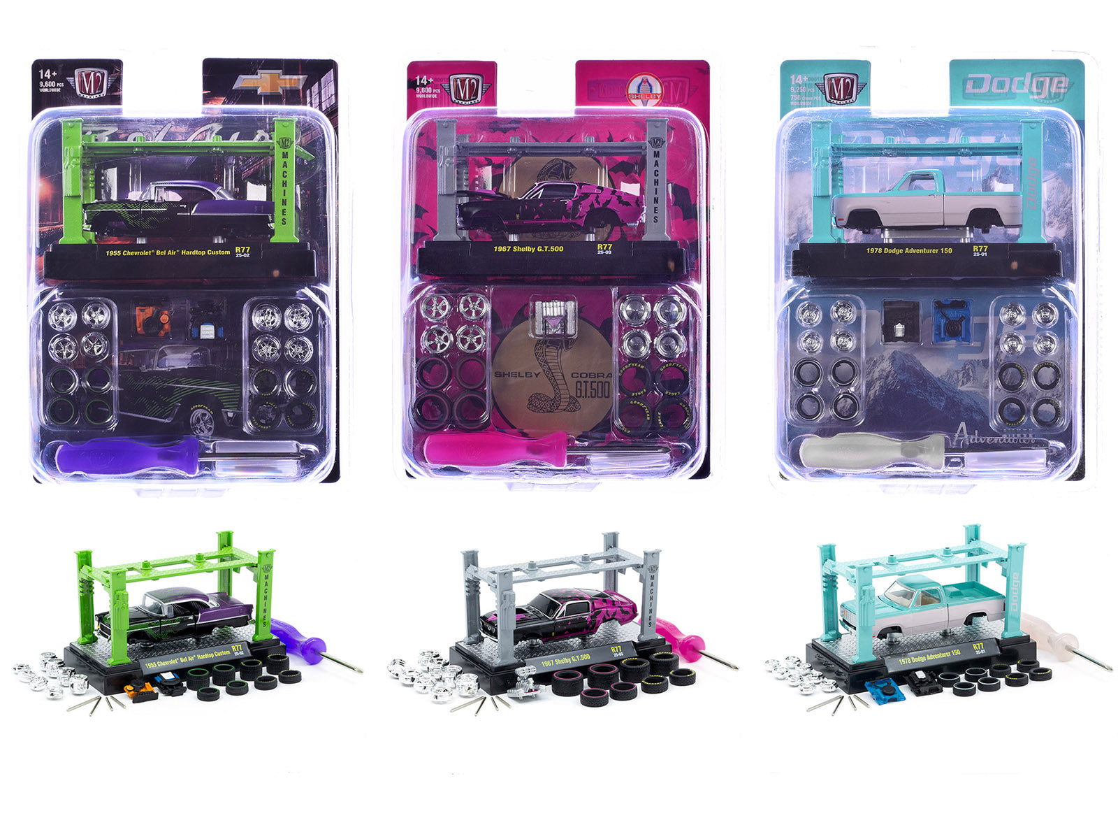 Model Kit 3 piece Car Set Release 77 Limited Edition to 9600 pieces Worldwide 1/64 Diecast Model Cars by M2 Machines-DiecastModeler.com