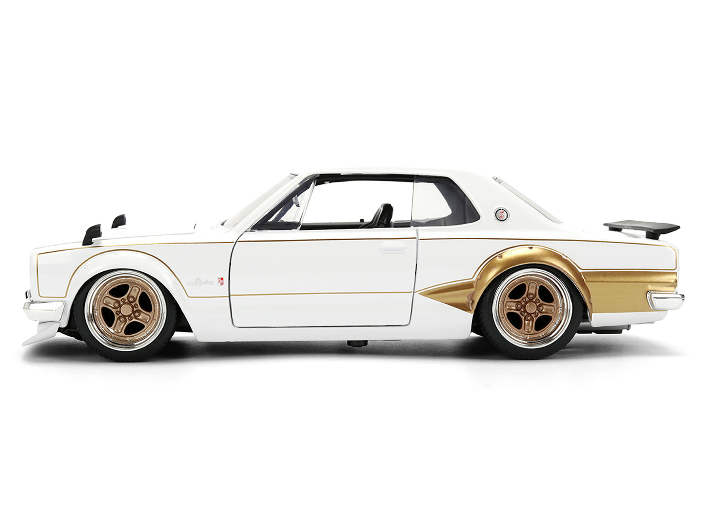1971 Nissan Skyline 2000GT-R RHD (Right Hand Drive) White with Gold Graphics "JDM Tuners" Series 1/24 Diecast Model Car by Jada