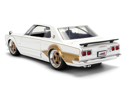1971 Nissan Skyline 2000GT-R RHD (Right Hand Drive) White with Gold Graphics "JDM Tuners" Series 1/24 Diecast Model Car by Jada