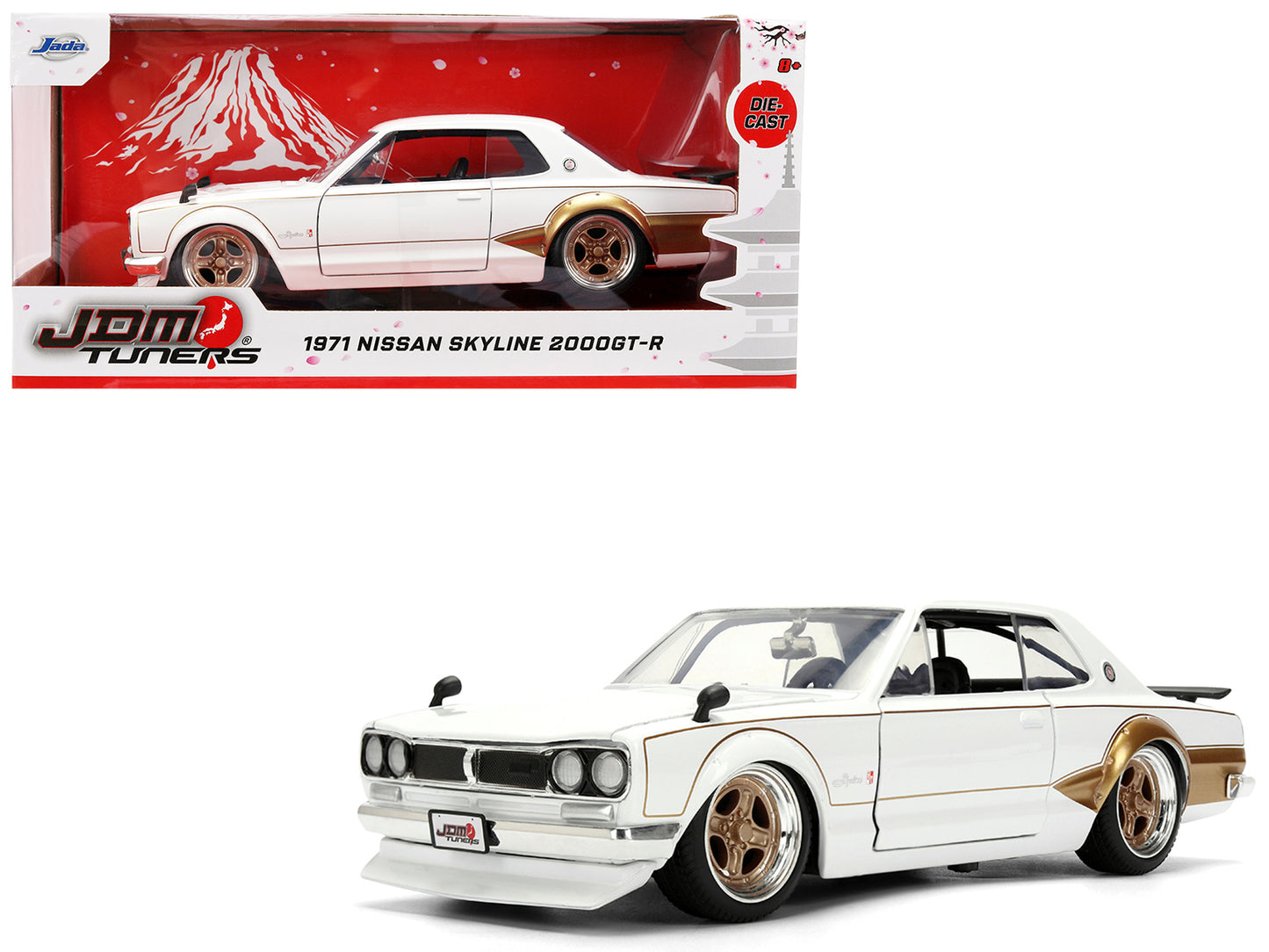 1971 Nissan Skyline 2000GT-R RHD (Right Hand Drive) White with Gold Graphics "JDM Tuners" Series 1/24 Diecast Model Car by Jada-DiecastModeler.com