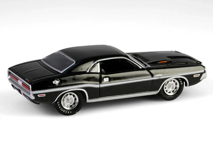 1970 Dodge Challenger R/T 440 Black with White Stripes "Barrett-Jackson" Series 15 1/64 Diecast Model Car by Greenlight