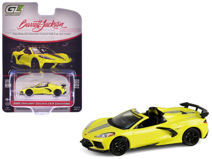 2022 Chevrolet Corvette C8.R Convertible Yellow with Silver Stripes "Barrett-Jackson" Series 15 1/64 Diecast Model Car by Greenlight-DiecastModeler.com
