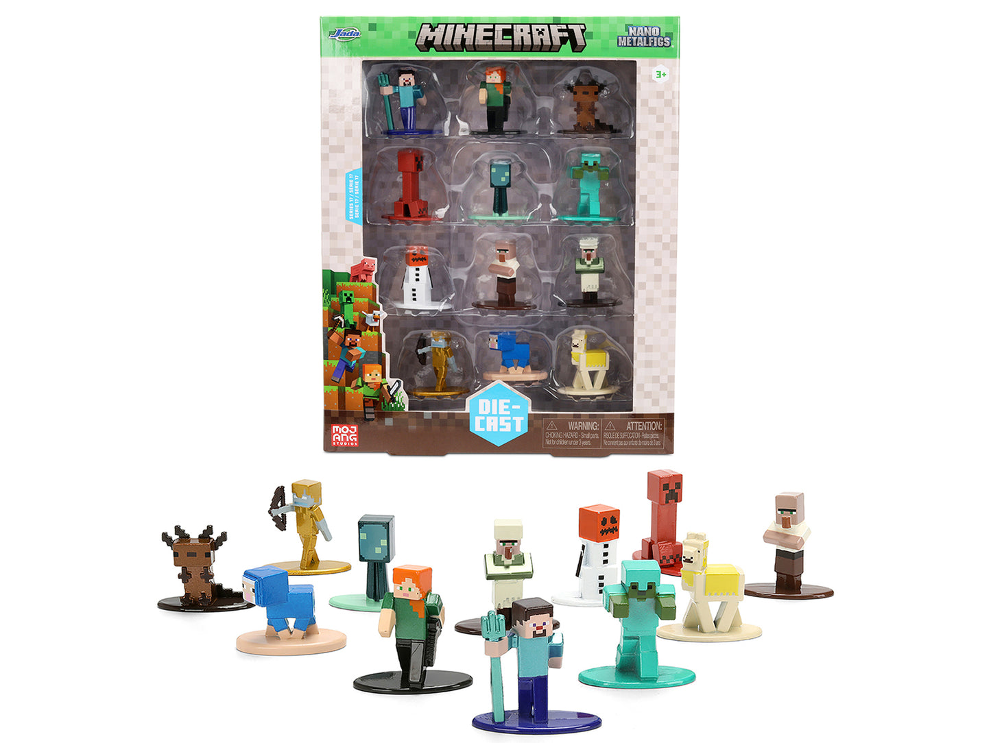 Set of 12 Diecast Figures "Minecraft" Video Game "Nano Metalfigs" Series Diecast Models by Jada-DiecastModeler.com