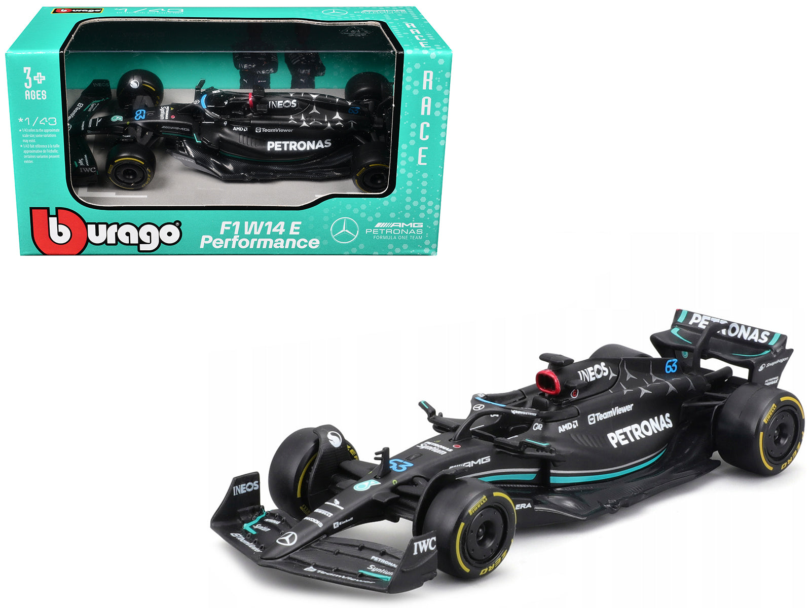 Mercedes-AMG F1 W14 E Performance #63 George Russell "Petronas" "Formula One F1 World Championship" (2023) 1/43 Diecast Model Car by Bburago-DiecastModeler.com
