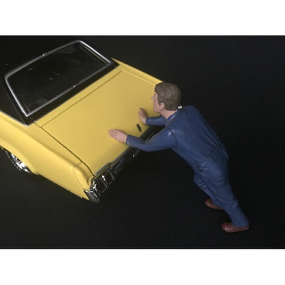 Mechanic Darwin Pushing a Car Figurine for 1/24 Scale Models by American Diorama-DiecastModeler.com