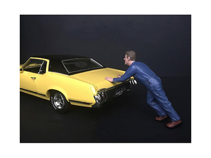 Mechanic Darwin Pushing a Car Figurine for 1/24 Scale Models by American Diorama-DiecastModeler.com