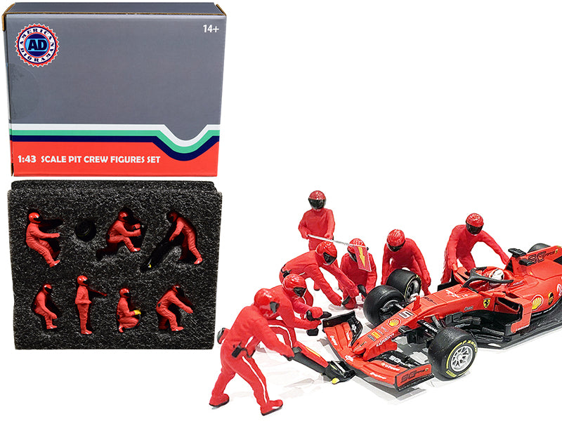 Formula One F1 Pit Crew 7 Figurine Set Team Red for 1/43 Scale Models by American Diorama-DiecastModeler.com