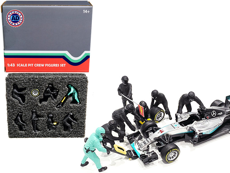 Formula One F1 Pit Crew 7 Figurine Set Team Black for 1/43 Scale Models by American Diorama-DiecastModeler.com
