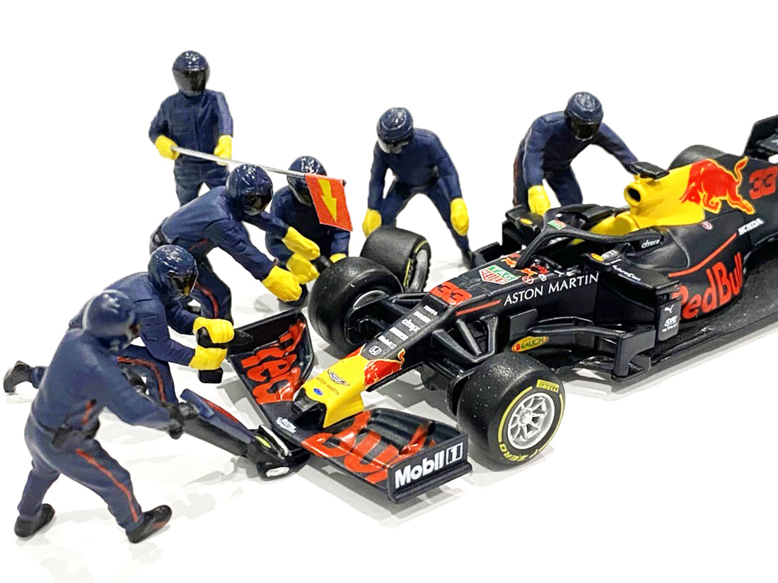 Formula One F1 Pit Crew 7 Figurine Set Team Blue for 1/43 Scale Models by American Diorama-DiecastModeler.com