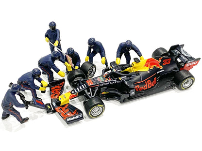Formula One F1 Pit Crew 7 Figurine Set Team Blue for 1/43 Scale Models by American Diorama-DiecastModeler.com