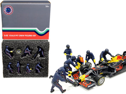 Formula One F1 Pit Crew 7 Figurine Set Team Blue for 1/43 Scale Models by American Diorama-DiecastModeler.com