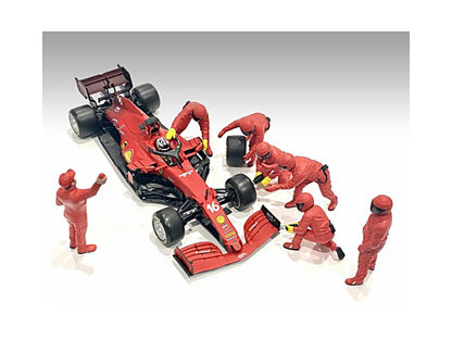 Formula One F1 Pit Crew 7 Figure Set Team Red Release III for 1/18 Scale Models by American Diorama-DiecastModeler.com