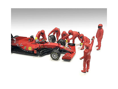Formula One F1 Pit Crew 7 Figure Set Team Red Release III for 1/43 Scale Models by American Diorama-DiecastModeler.com
