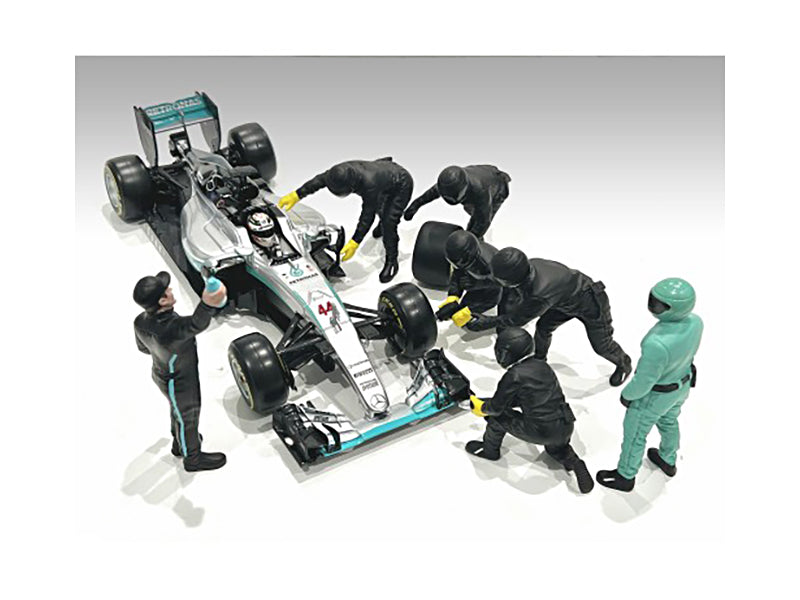 Formula One F1 Pit Crew 7 Figure Set Team Black Release III for 1/18 Scale Models by American Diorama-DiecastModeler.com